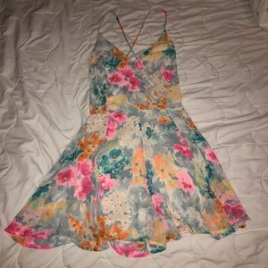 Floral Romper with Lace Up Back